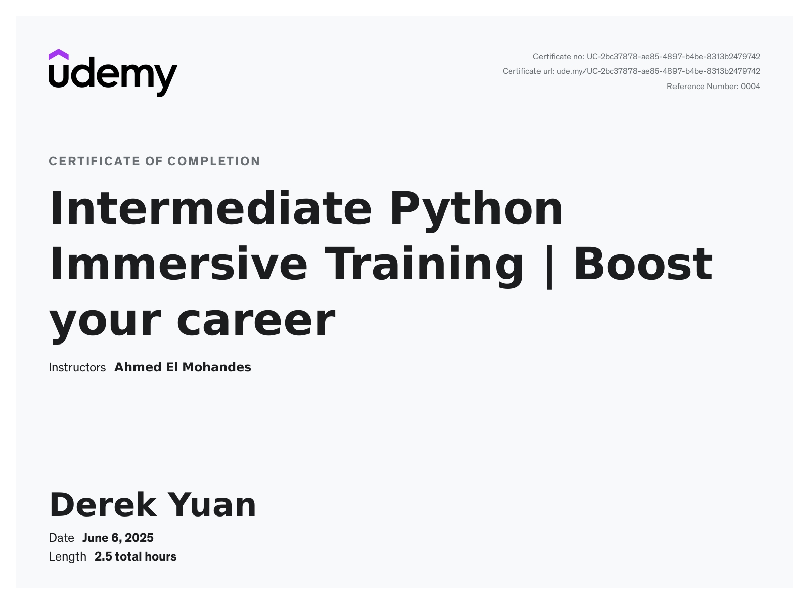 Intermediate Python Certificate